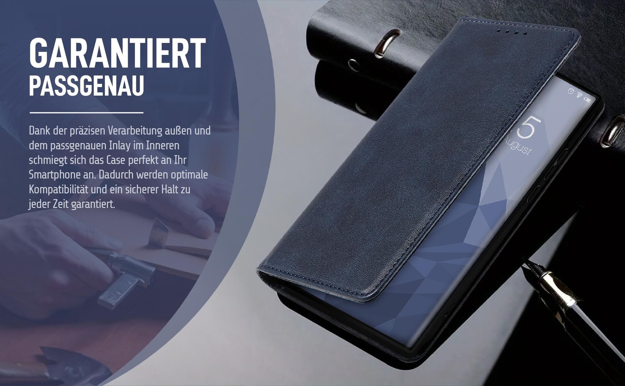 Dunkelblaue Klapphülle für Samsung Galaxy S25 Ultra mit präziser Passform