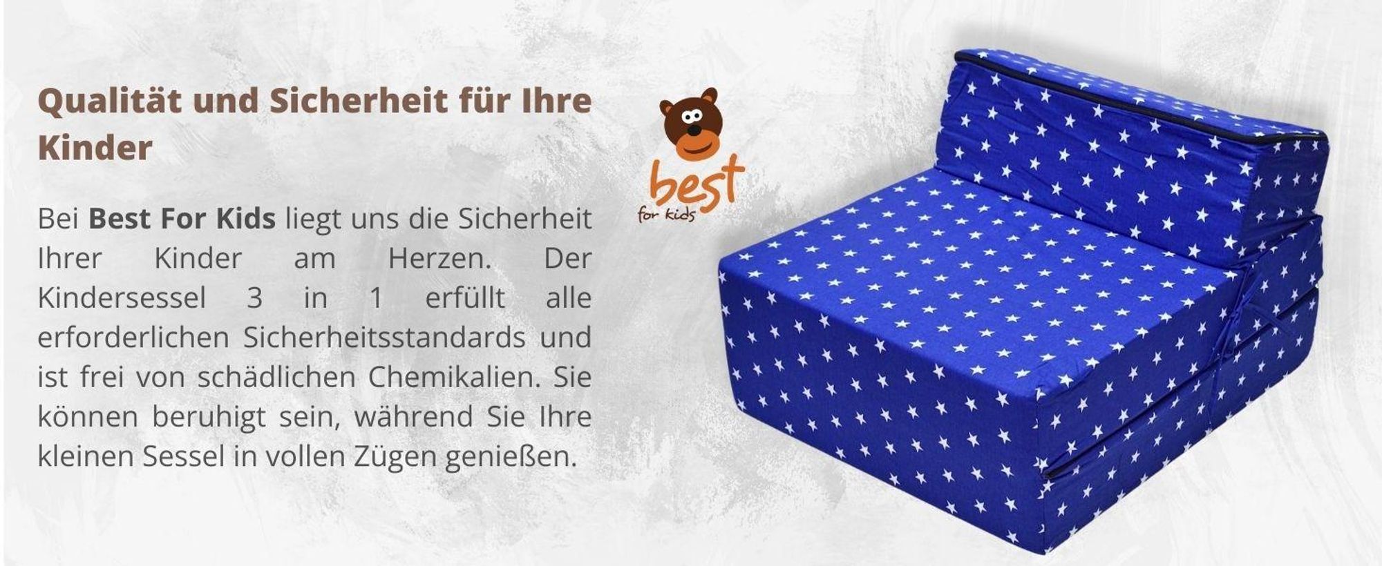 Best For Kids Kindersessel Hellblau Bettsessel Funktionssessel Jugend Kindermatratze zum schlafen und Spielen 3 in 1 60x160