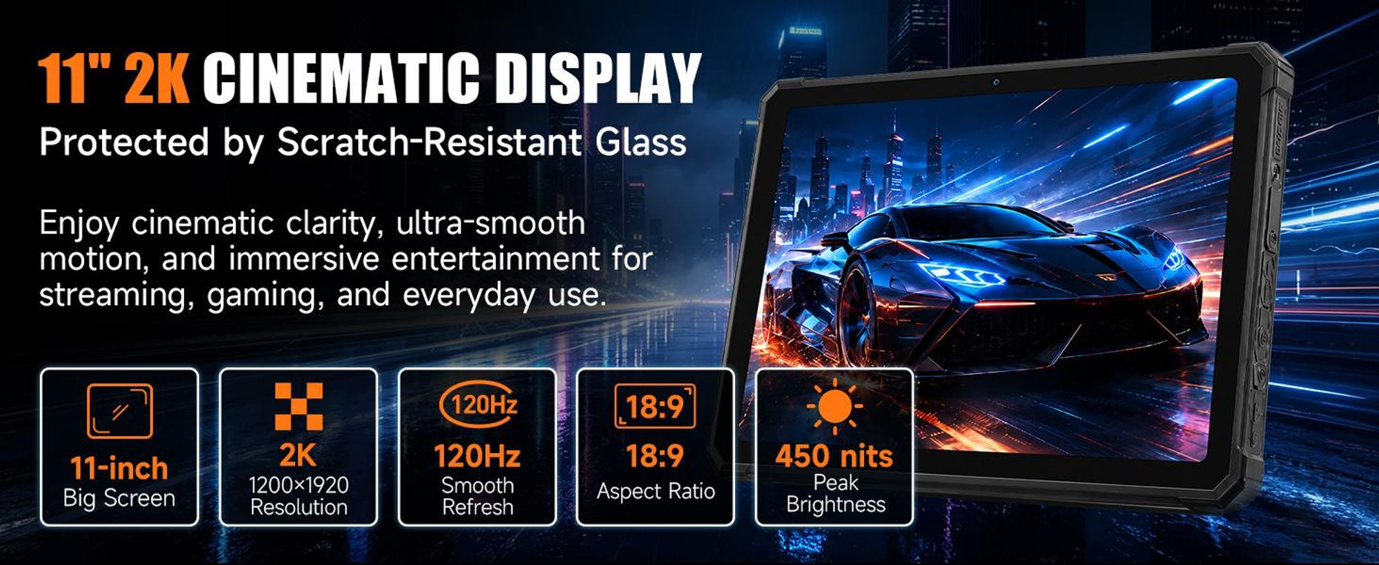 RUGTAKE T5 Pro 5G Outdoor Tablet Android 16 32GB+256GB 20080mAh, 11 Zoll 120Hz 2K IPS Tablet,64MP+20MP Nachtsichtkamera,Gemini AI/Widevine L1, Schwarz