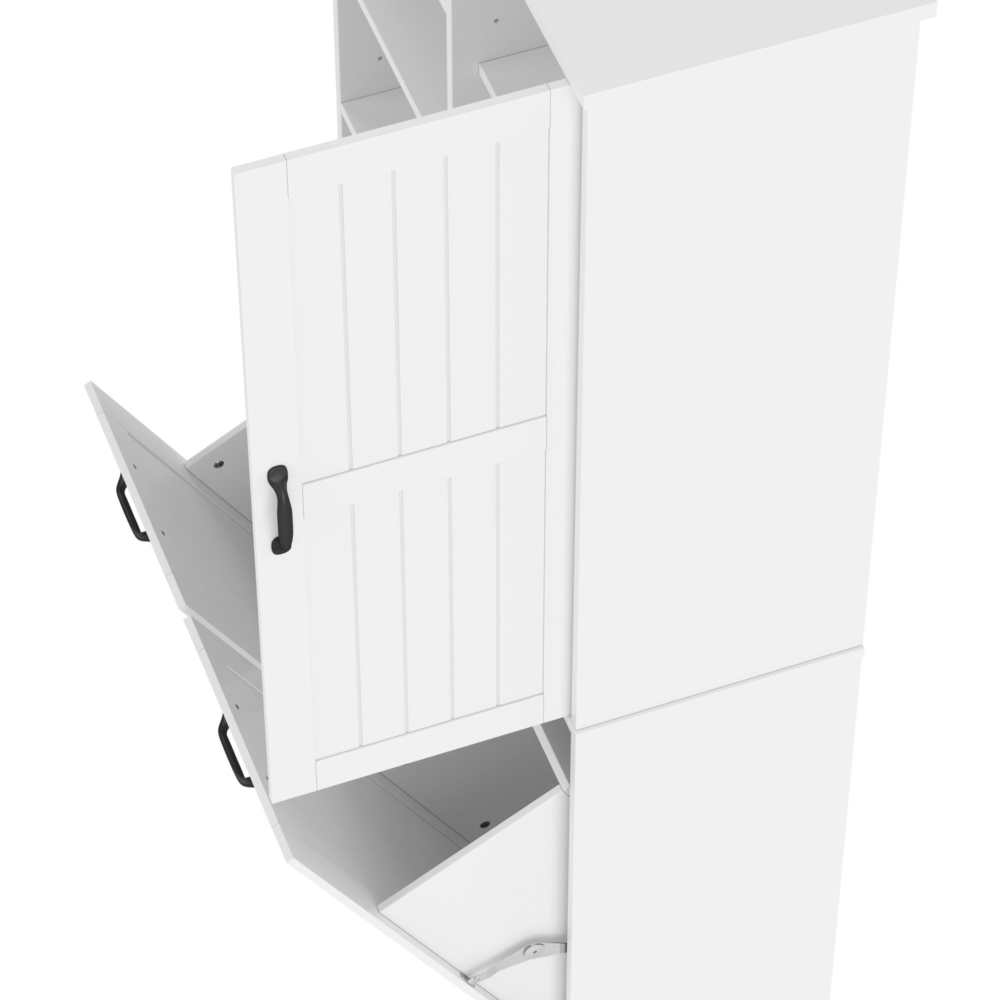 Merax Badezimmerschrank, Hochschrank mit doppeltem Wäschekorb, 4 offene Fächer, Badschrank mit Verstellbar, 78x35x172 cm, Weiß