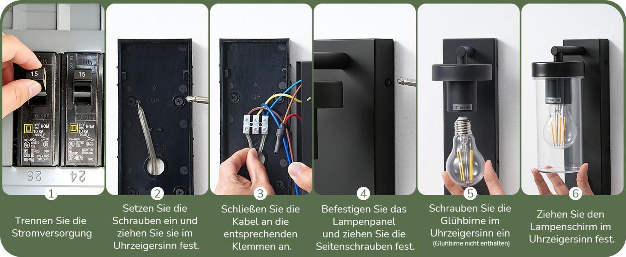 EDISHINE Außenwandleuchte mit Bewegungsmelder, Aluminium, Moderne Wandlampe E27 mit Dämmerungssensor, für Haustür, Terrasse, Garage, Schwarz