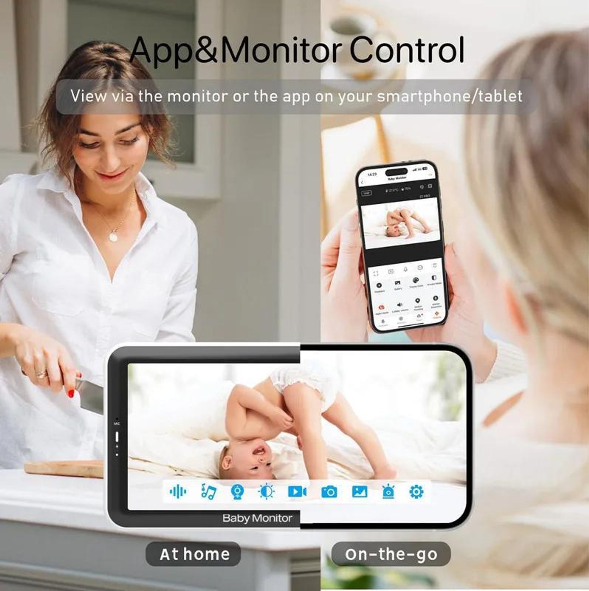 Tuya Smart – Drahtloses Video-Babyfon mit 5-Zoll-Display (1080p), Temperaturmessung, App-Steuerung, Baby-Nanny-Funktion und Zwei-Wege-Audio