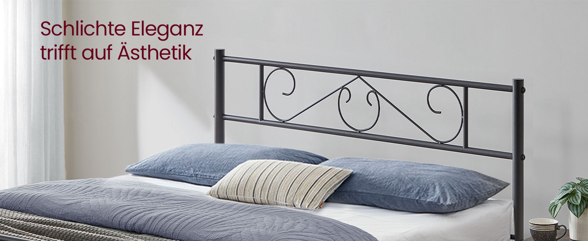 VASAGLE Bettgestell 140 x 200 cm, mit Kopfteil, Metallbett, Bettrahmen