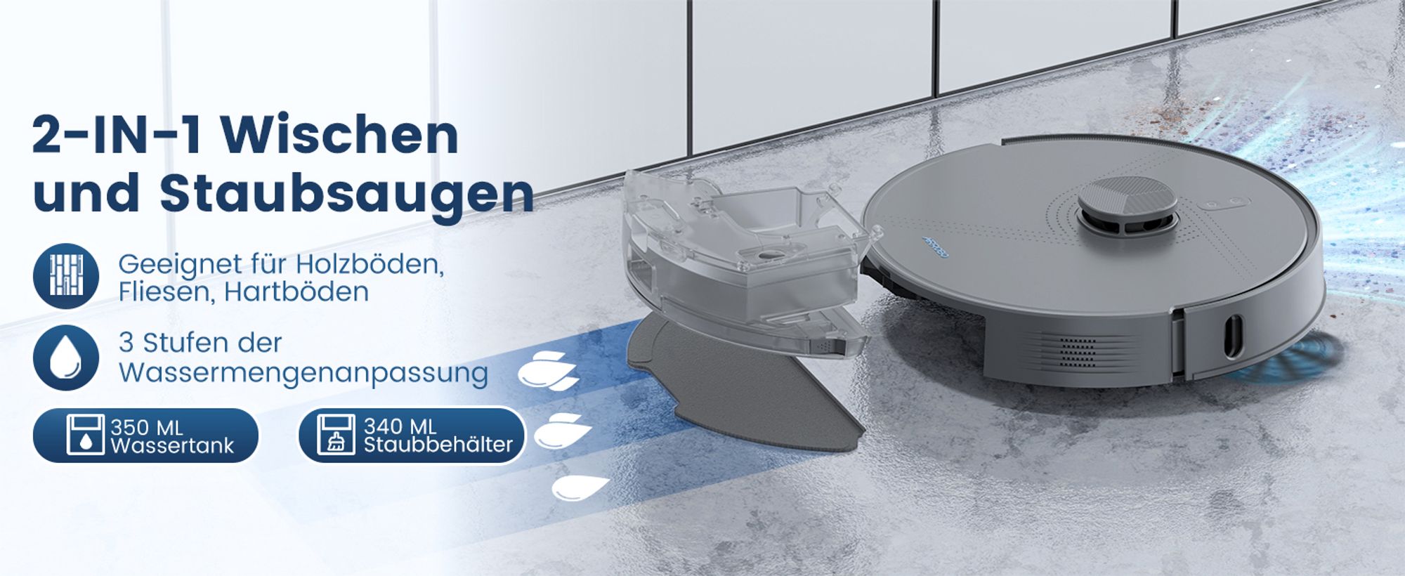 Saugroboter AIRROBO L50+ mit Saug- und Wischfunktion, 10000Pa Leistungsstarke Saugkraft, 240 Minuten Akkulaufzeit