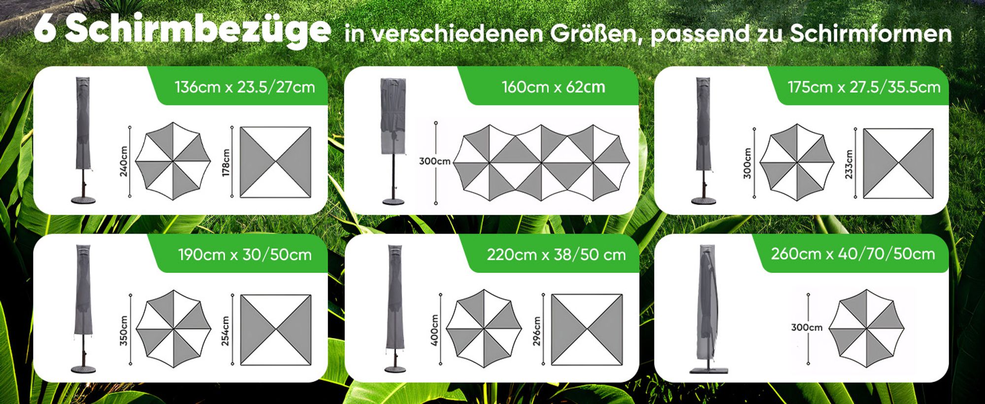 Sekey Schutzhülle für Ampelschirm 3m mit Reißverschluss und Stab aus 600D Oxford Gewebe, Dunkelgrau