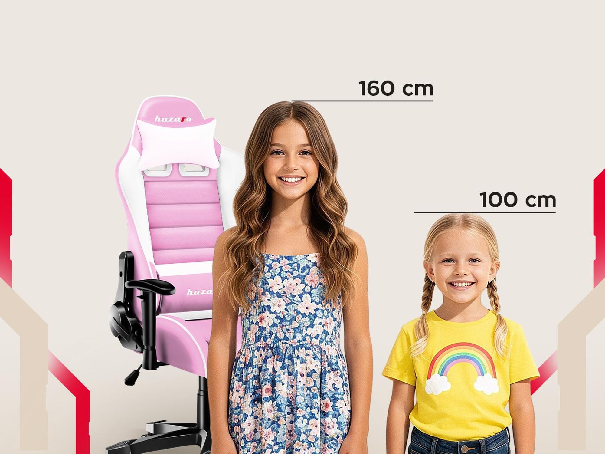 Huzaro Kinder Schreibtischstuhl Ranger 6.0 Gaming Stuhl Racing Sessel Bürostuhl Drehstuhl Gamer bis 130 kg Rosa