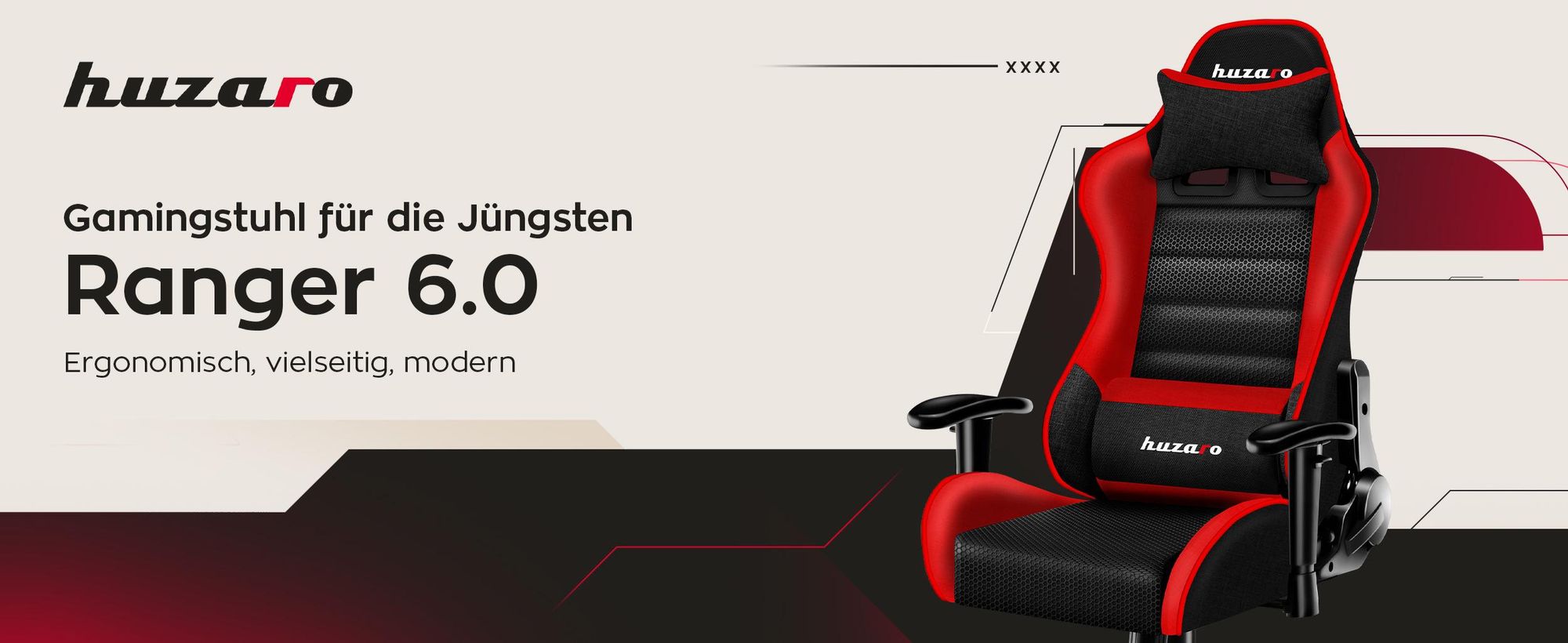 Huzaro Kinder Schreibtischstuhl Ranger 6.0 Gaming Stuhl Racing Sessel Bürostuhl Drehstuhl Gamer bis 130 kg mesh Rot