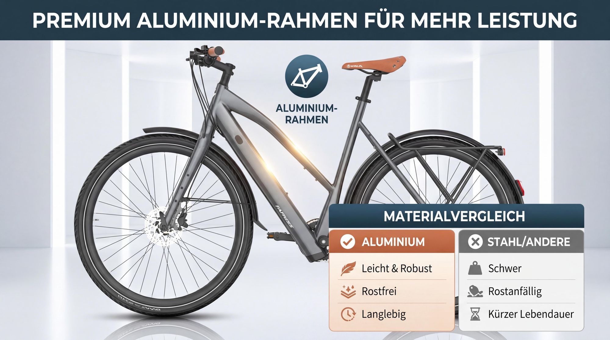 E-bike für Damen & Herren 28 Zoll 175 - 210 cm Rostfreie Aluminiumlegierung bis zu 100 km Wasserdicht IPX4 Pedelec mit 9 Gang
