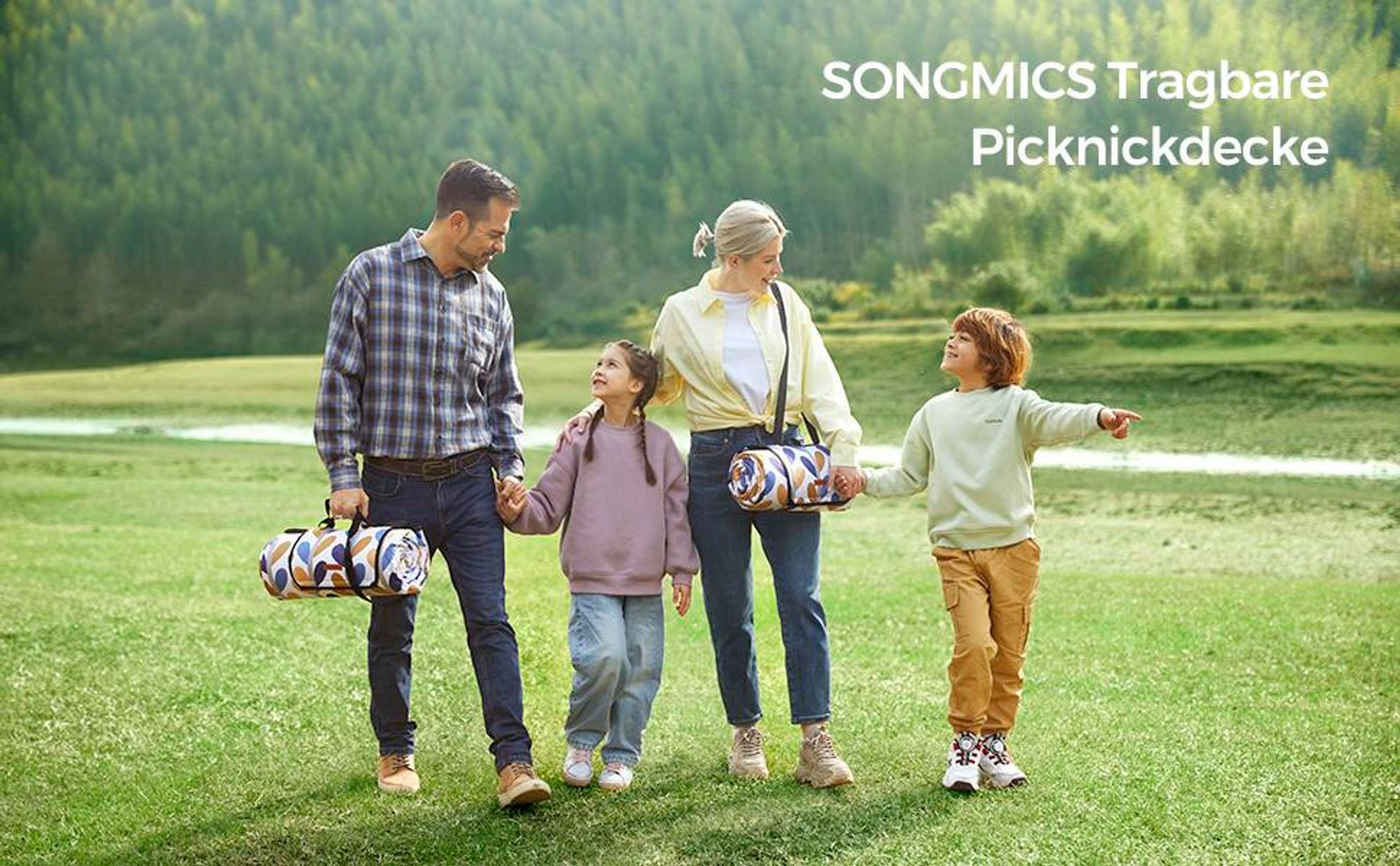 SONGMICS Picknickdecke, 200 x 200 cm, wasserdicht, maschinenwaschbar, bunte Blätter