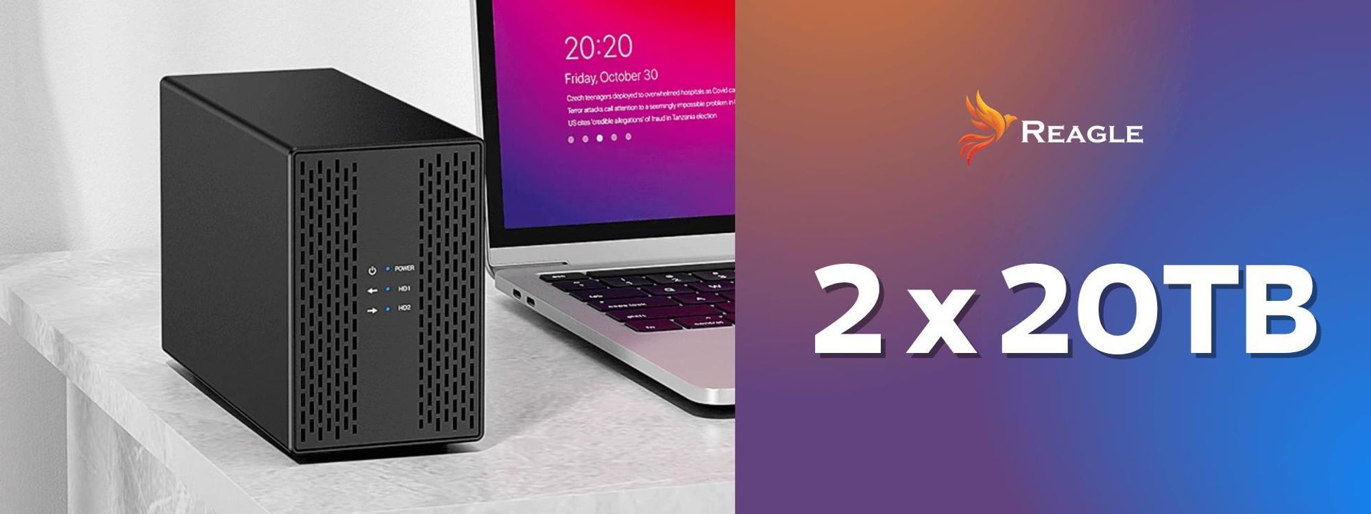 HDD SSD-Gehäuse 2x 3.5" SATA III USB 3.2 HDD-Gehäuse bis zu 40TB 36W Lüfter