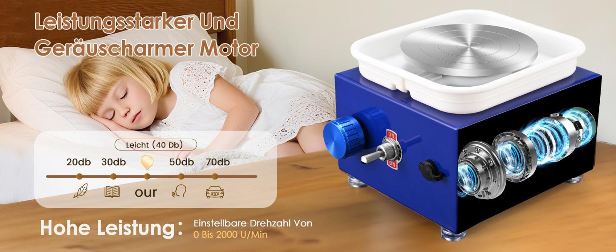 Mini Töpferscheibe, Elektrische Töpferscheibe, DIY Keramikarbeiten, Töpfermaschine, 2000RPM 10/6.5CM Einstellbare, für Töpfer-Heimwerker
