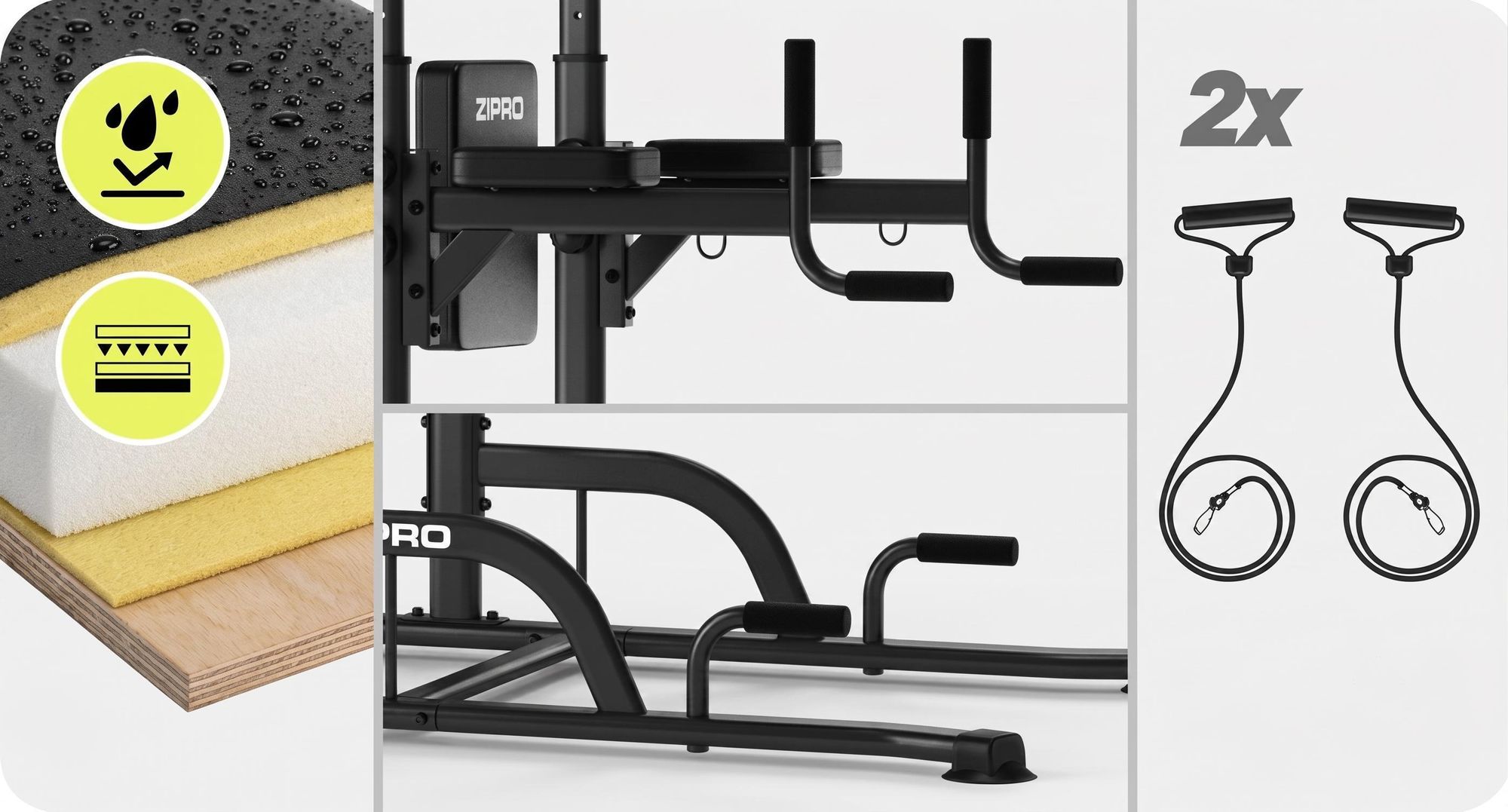 ZIPRO Uplift - Barra per trazioni - Torre multifunzionale - Stazione per dip - Stazione di allenamento - Supporto per trazioni - Palestra domestica - Attrezzo per addominali - Espansore