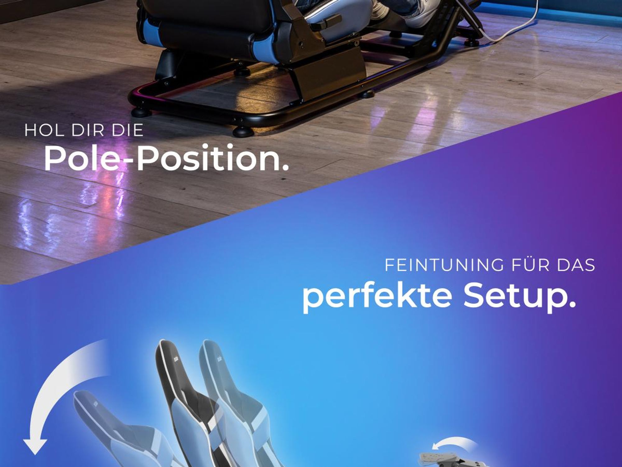 tectake Gamingstuhl Sim-Racing-Cockpit GT-Style Rennsitz 12-stufig verstellbar kompatibel Logitech Fanatec Thrustmaster Stahl Kunstleder