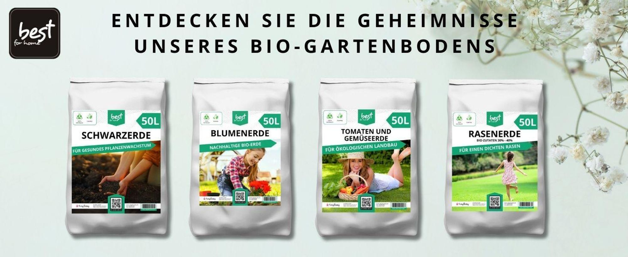 Best for Home -Rasenerde mit -Zutaten: 10%- 20% für einen gesunden und nachhaltigen Rasen. und torffrei. Erhältlich in 20Liter und 50Liter -50L