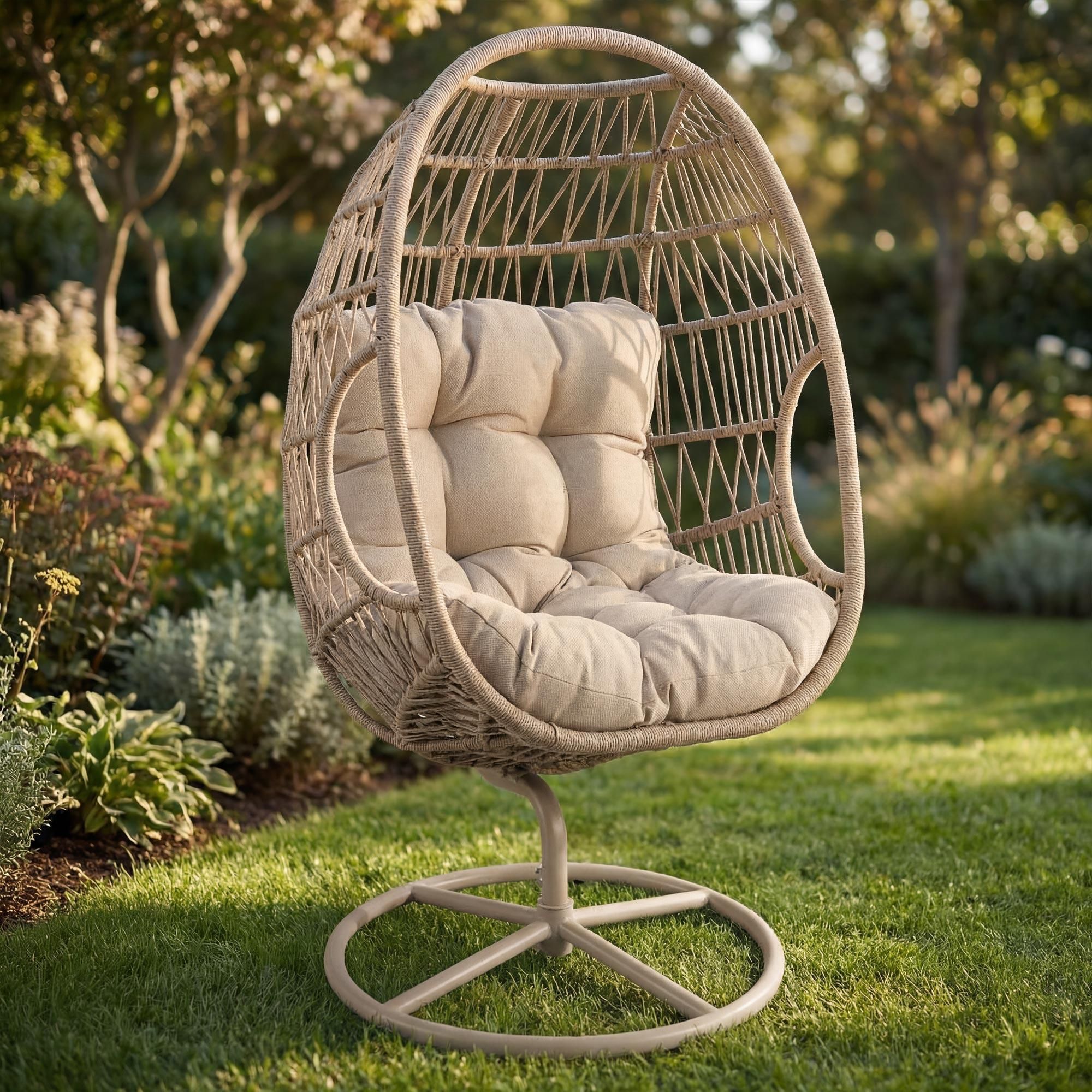 di volio Gartensessel ORTA - beige, Lounge Sessel aus PE-Rattan mit Stahlgestell, bequem & wetterfest