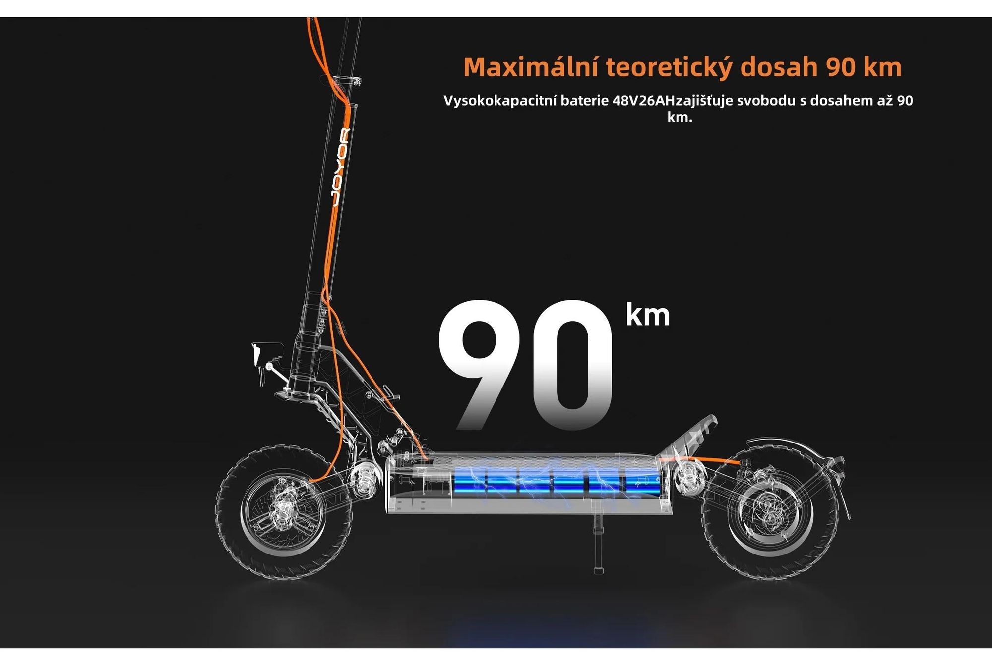 JOYOR S8 Skládací Elektrická koloběžka - 600W Motor 48V26AH Baterie 10 Palcové Pneumatiky Mechanické Disk Brzdy - Černá