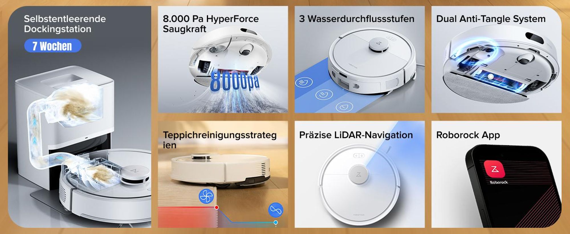 Roborock Q7 BF+ Staubsauger Roboter 8000 Pa(Upgrade von Q7 max+/Q5 Pro+/Q5 Max), Dual Anti-Tangle-System, PreciSense® LiDAR-Navigation, Weiß