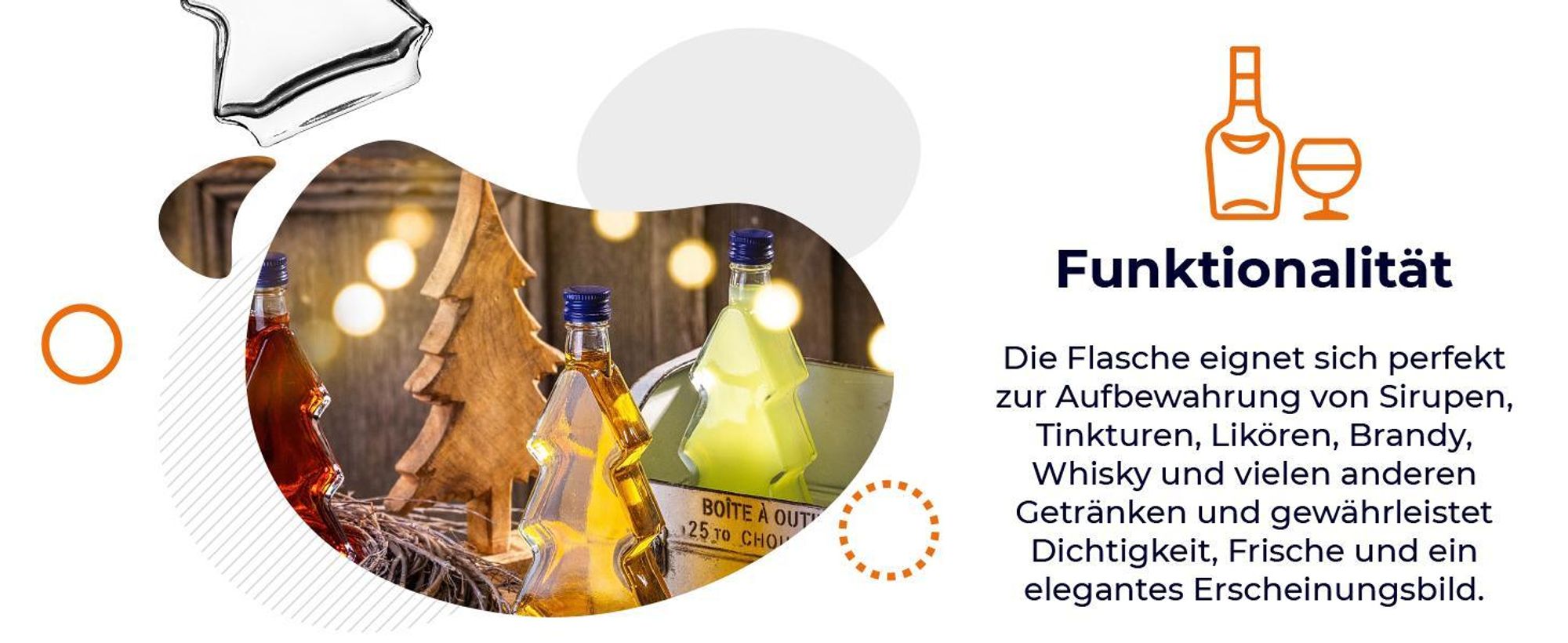 KADAX Glasflaschen in Tannenbaum Form, 200ml, 10 Stück, Weihnachtsflaschen mit Schraubverschluss, Likörflaschen für Weihnachten, leere Schnapsflaschen zum Befüllen (Gold)
