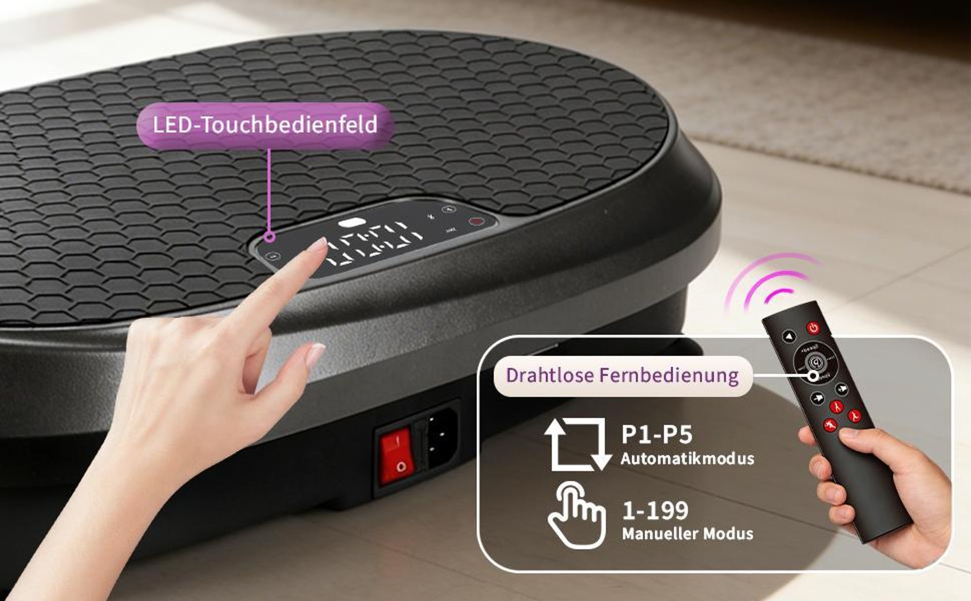ZMH Vibrationsplatte Rüttelplatte Sport 199 Intensitätsstufen 5 Trainingsprogramme Vibration Plate mit Bluetooth für Zuhause bis 200 kg Belastbar