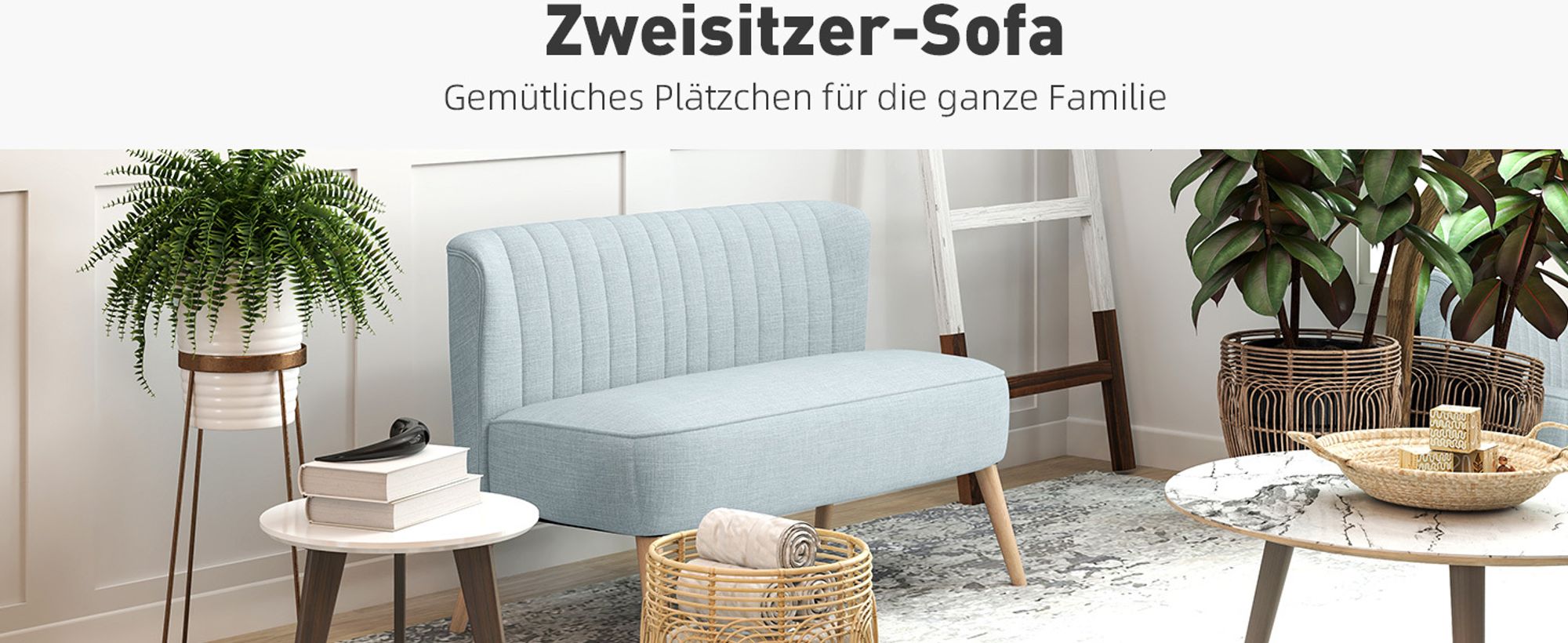 HOMCOM Sofa 2-Sitzer Stoffsofa Couch Polstersofa Loungesofa breit Hellgrün