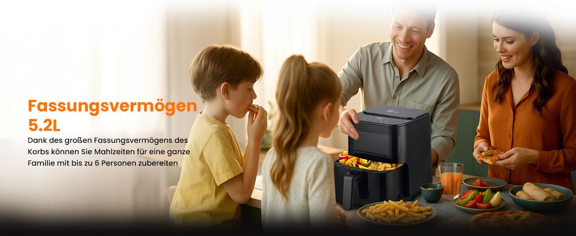 Extralink 5,2 l Heißluftfritteuse 1600 W mit Sichtfenster und LED-Display