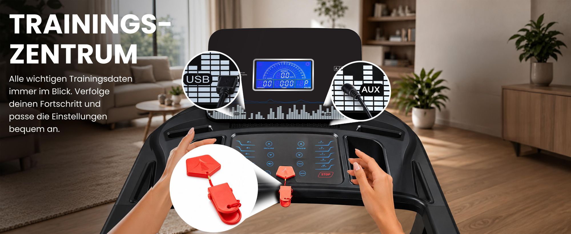 URBOGYM V720S Elektrisches Laufband, 20 km/h, 15 Steigungsstufen, 3,0 PS, 150 kg, klappbar, Bluetooth, 12 Trainingsprogramme