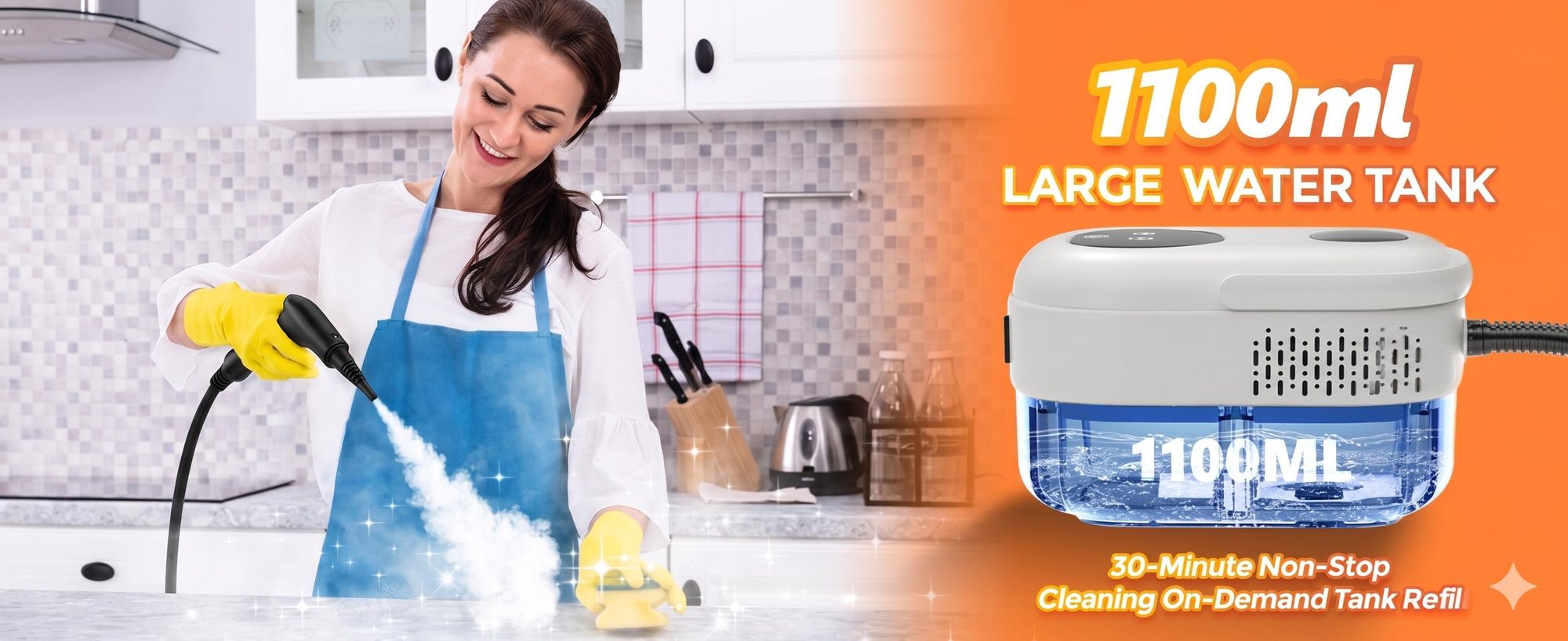 Dampfreiniger Handgerät, Steam Cleaner, 15 Sekunden Aufheizzeit, 1.1L Wassertank, Dampfreiniger für Alles, Tragbarer Steamer, Handdampfreiniger für Bo