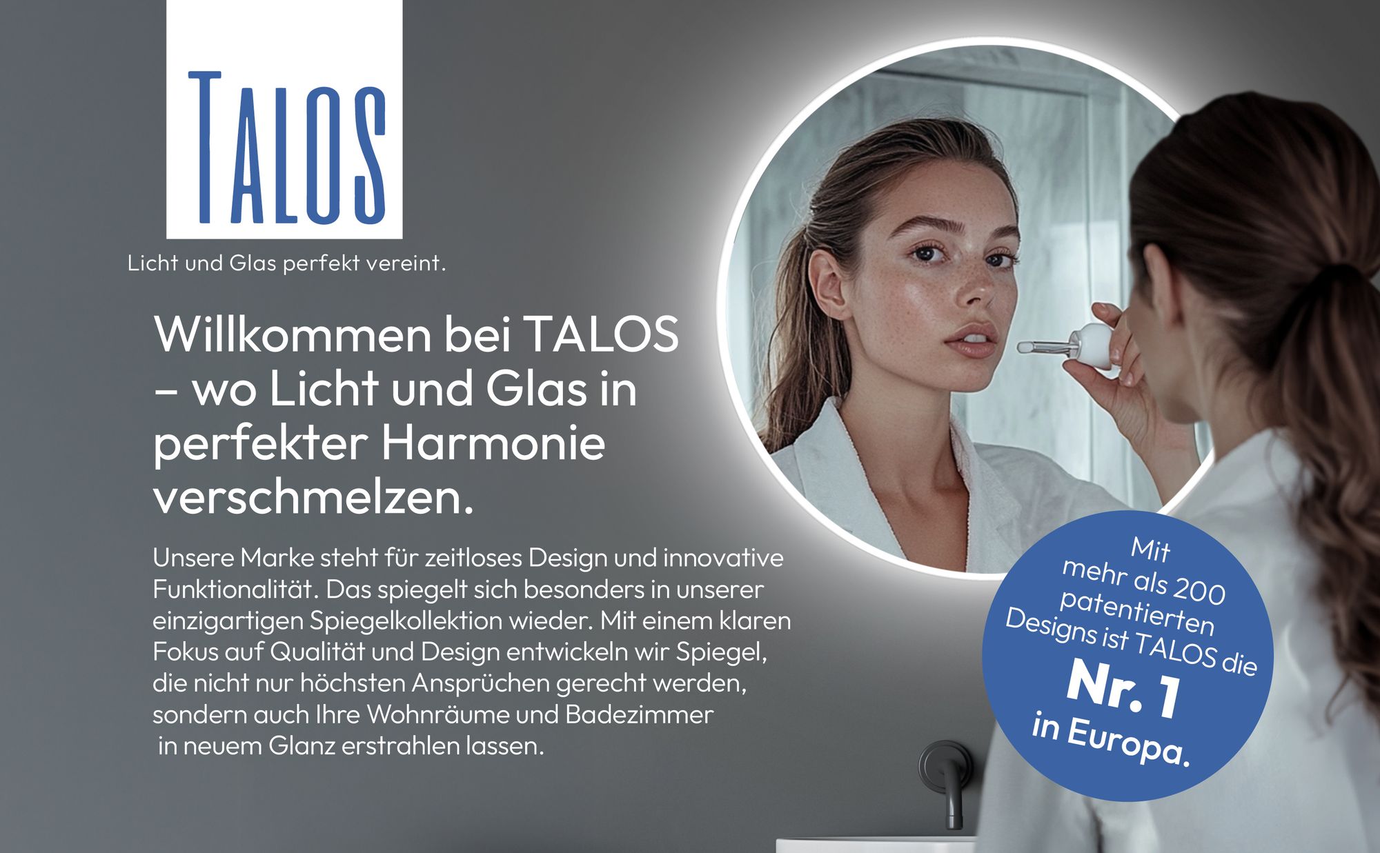 Runder LED Badspiegel Ø 60 cm – TALOS Wandspiegel mit Beleuchtung Neutralweiß, Aluminiumrahmen, feuchtraumgeeignet