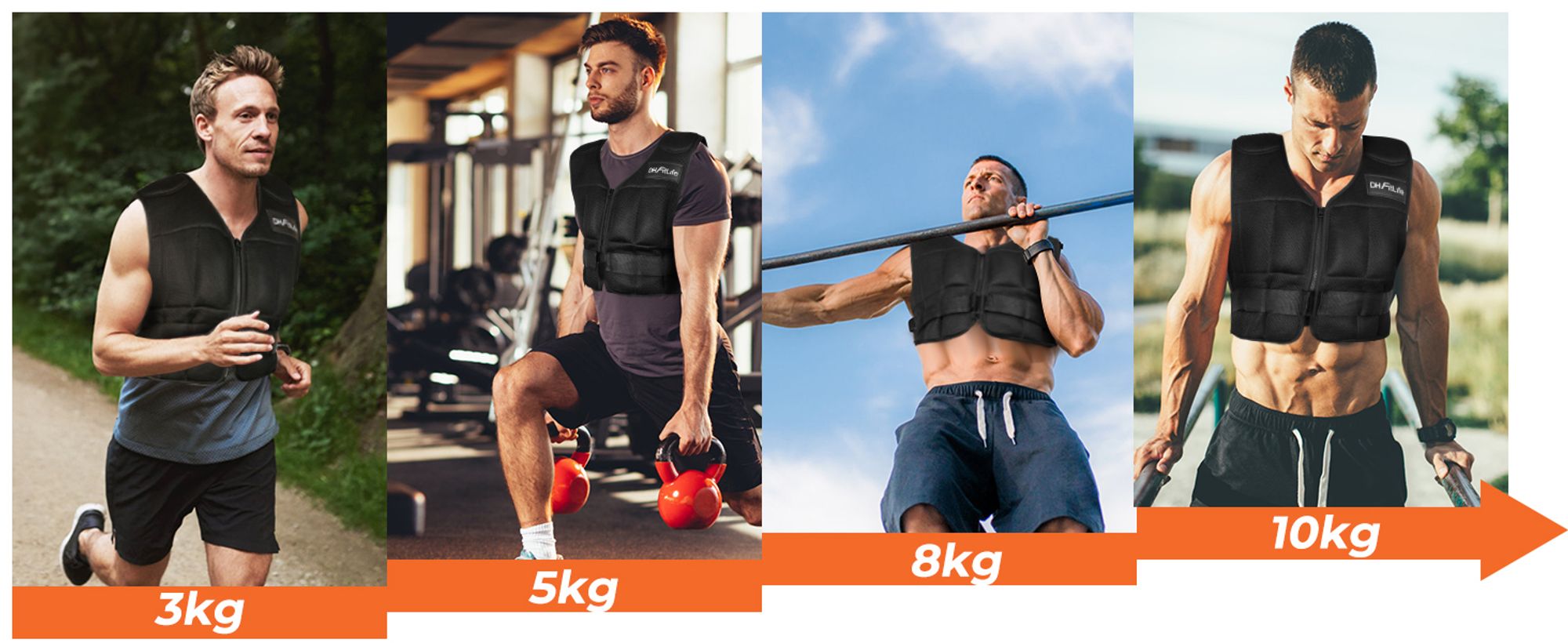 DH FitLife Verstellbare Gewichtsweste 10KG zum Muskelaufbau u. Krafttraining | Weighted Vest | Laufweste Damen Herren | Fitness Trainingsweste