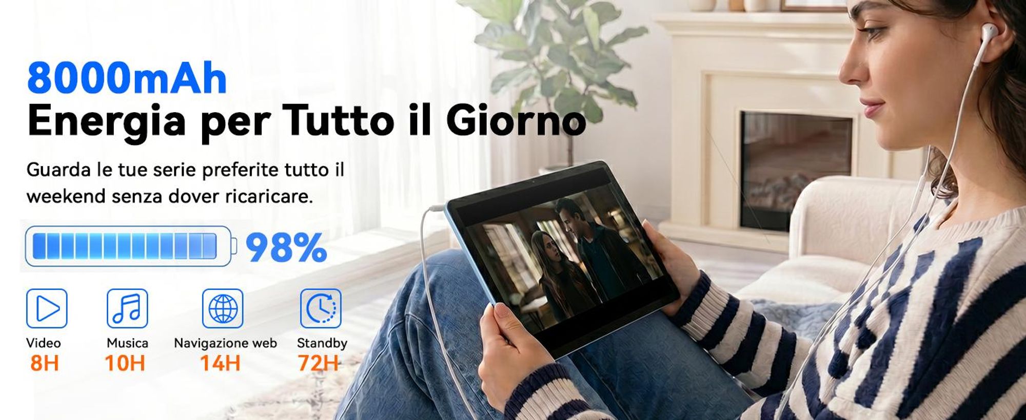 TABWEE T70, tablet da 11 pollici, 32 (8+24) GB di RAM + 256 GB di memoria, Android 16, batteria da 8000 mAh, Bluetooth 5.0, riconoscimento facciale, supporto Widevine L1,  Rheinland. Include tastiera, mouse e penna stilo