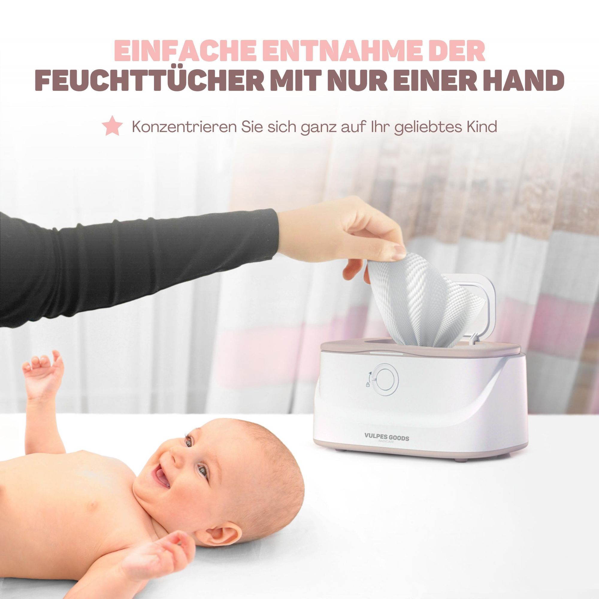 Vulpes Goods Feuchttücherwärmer, Feuchttücherbox, 3 Wärmestufen & schnelle Erwärmung, Konstante Temperatur, Nachtlichtfunktion