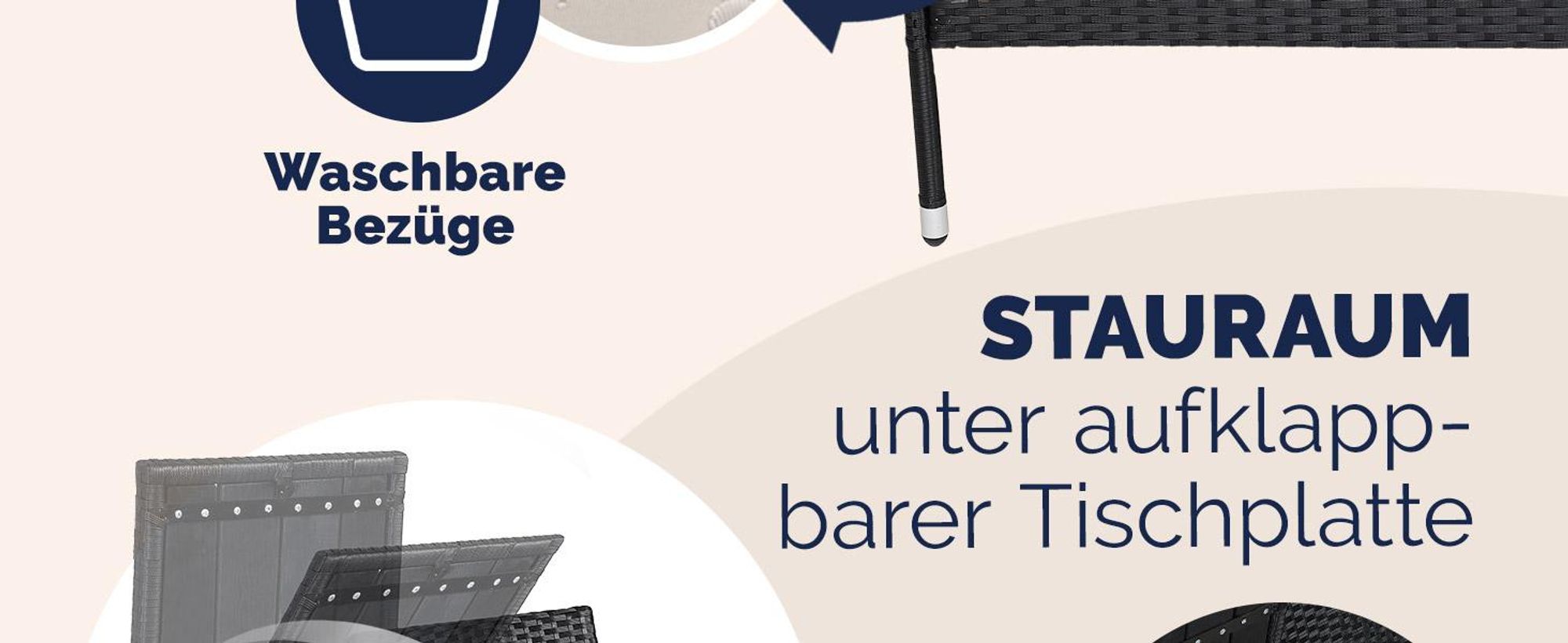 CASARIA® Gartenbank Sitzbank inkl. Auflagen Wetterfest Polyrattan 320kg Belastbar Tisch Ablage UV-beständig Garten Balkon Bank 2-Sitzer 143x64cm Schwarz