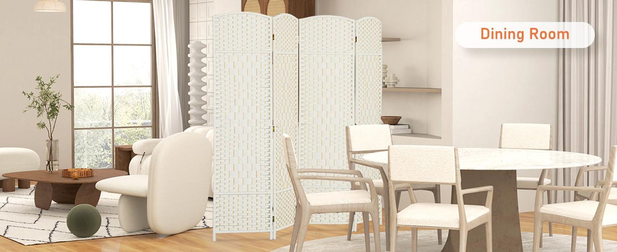 HOMCOM Parawan 4-częściowy 180 x 180 cm Parawan składany Biały