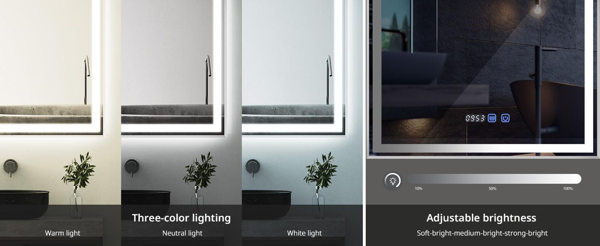 Puluomis badspiegel 60x80, anti-condens, met 3 kleuren verlichting, dimbare helderheid, badkamerspiegel met digitale klok en temperatuurweergave, zilverkleurig