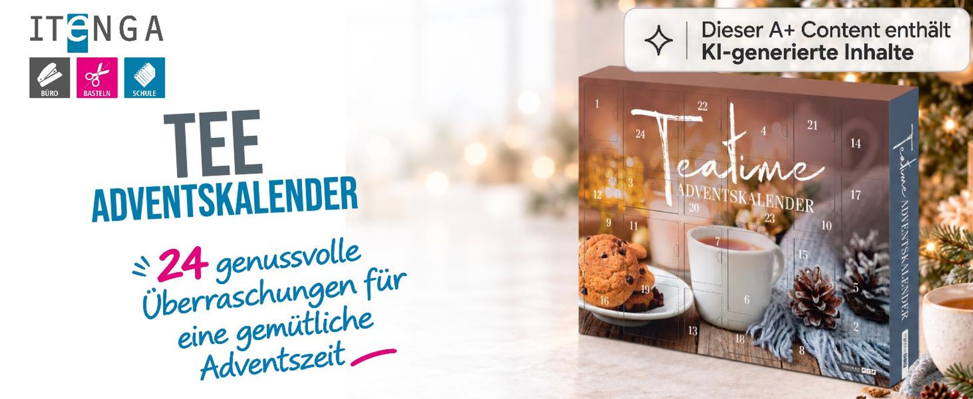 itenga Adventskalender Tea Time mit Tee 50 x 35 x 4,6 cm