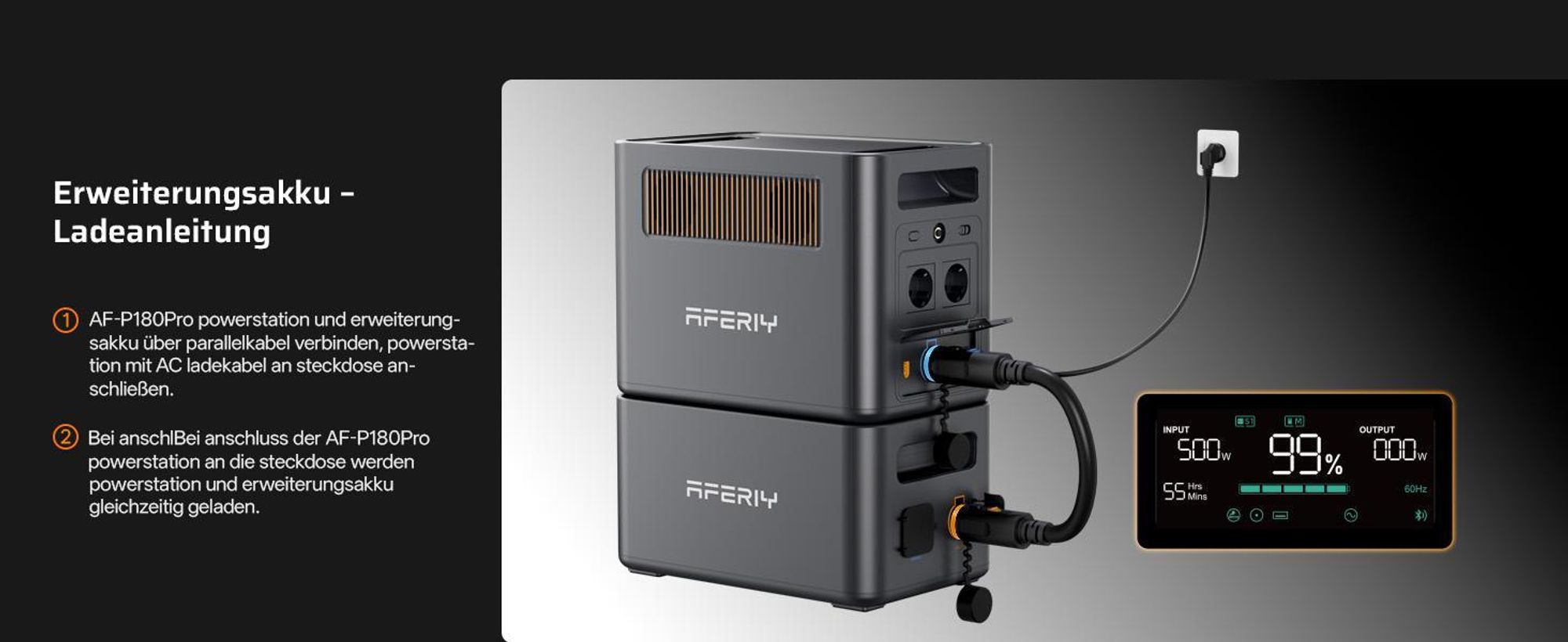 AFERIY P180 Pro Erweiterungsbatterie 1024Wh LiFePO4 für P180 Pro Powerstation, Erweiterbar bis 5120Wh