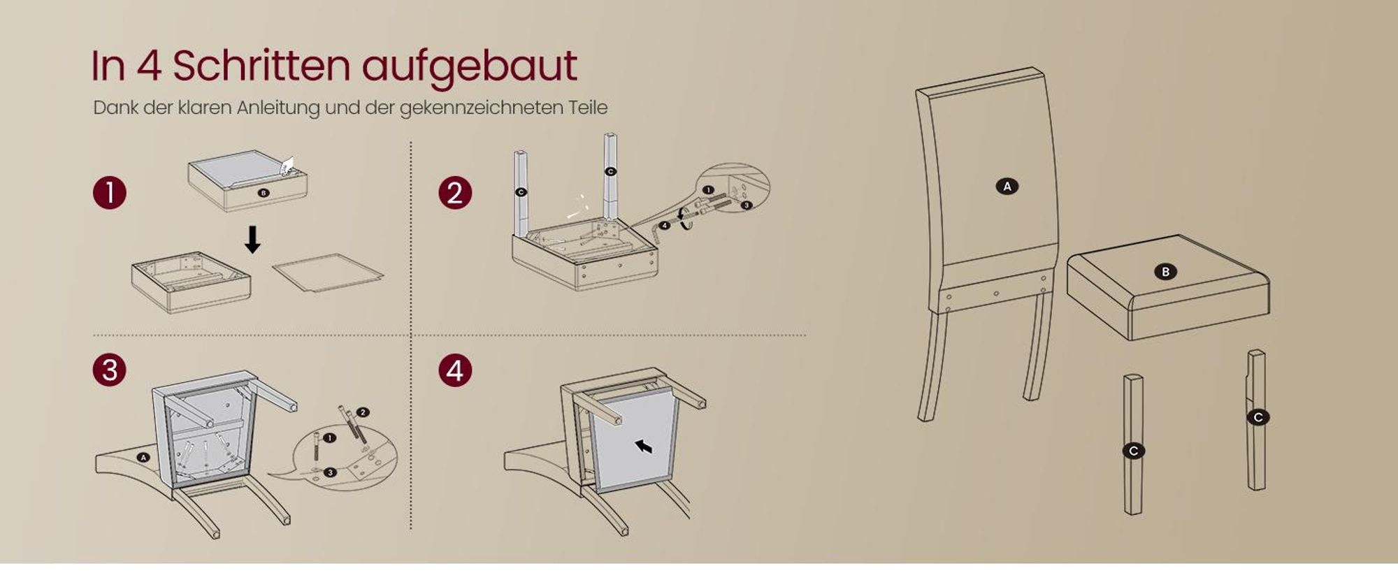 VASAGLE Esszimmerstuhl 4er Set, Küchenstuhl, Parsons-Stuhl, hohe Rückenlehne, für Esszimmer und Küche, dickes Sitzkissen, 58 x 48 x 99 cm, cremeweiß
