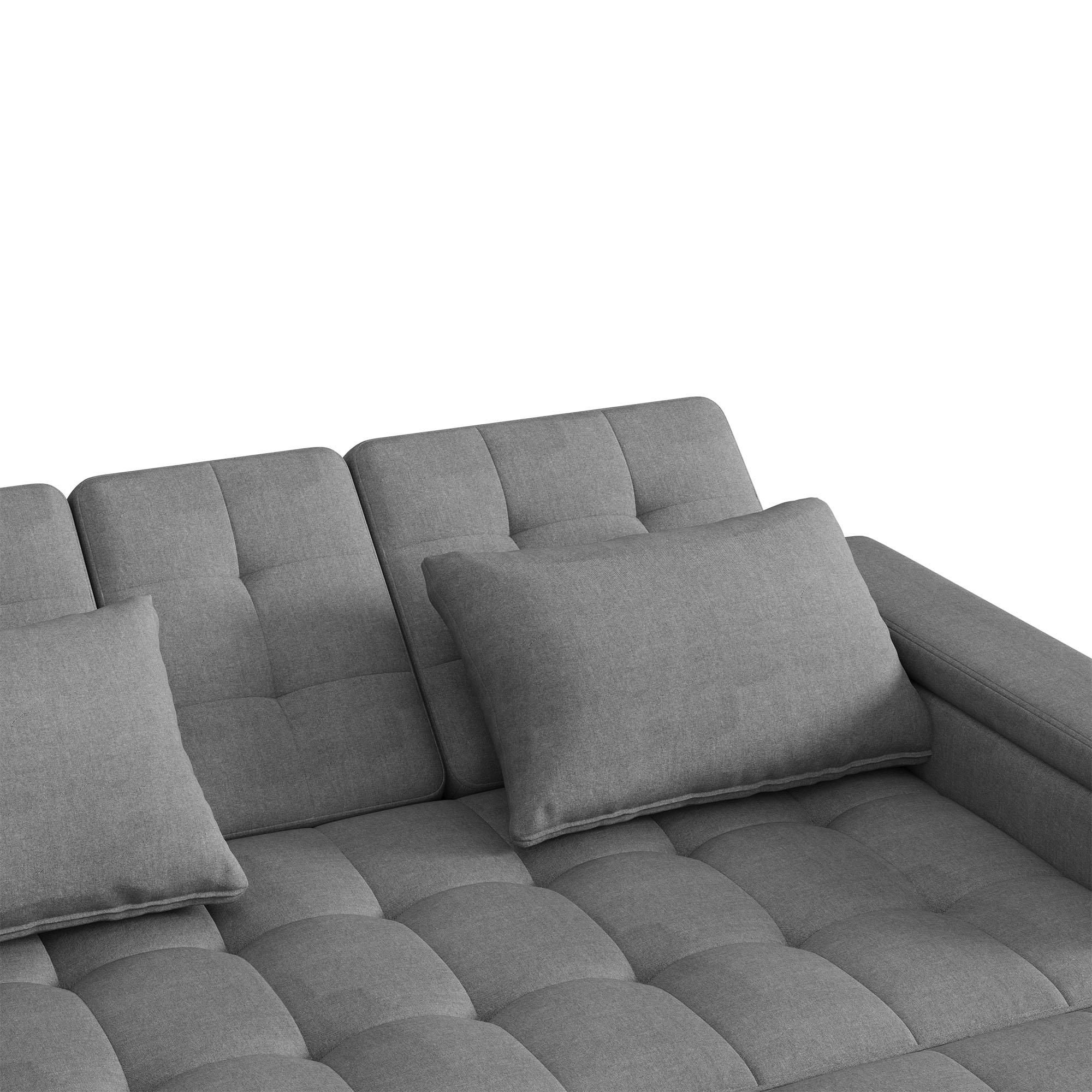 Merax 2-Sitzer Schlafsofa mit Schlaffunktion, Verstellbarer Rückenlehne, Getränkehalter, Staufächern, Kissen, Sofa, Bettsofa, Klappbett, Linen, Grau