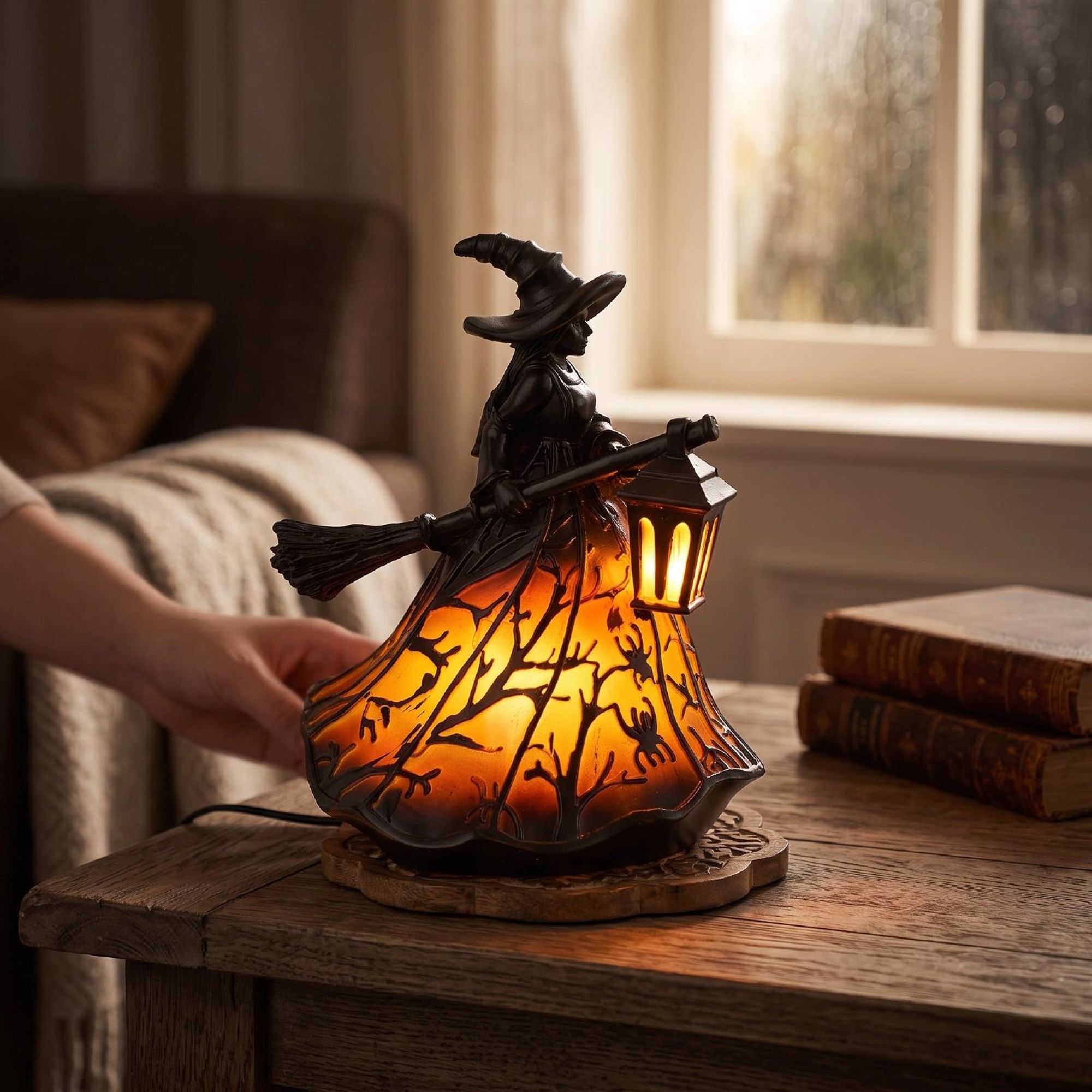 Halloween Hexenlampe Nachtlicht aus Kunstharz, gotisches und gruseliges 3D Nachtlicht, Halloween-Dekoration, für Schlafzimmer, Party, USB-betriebene
