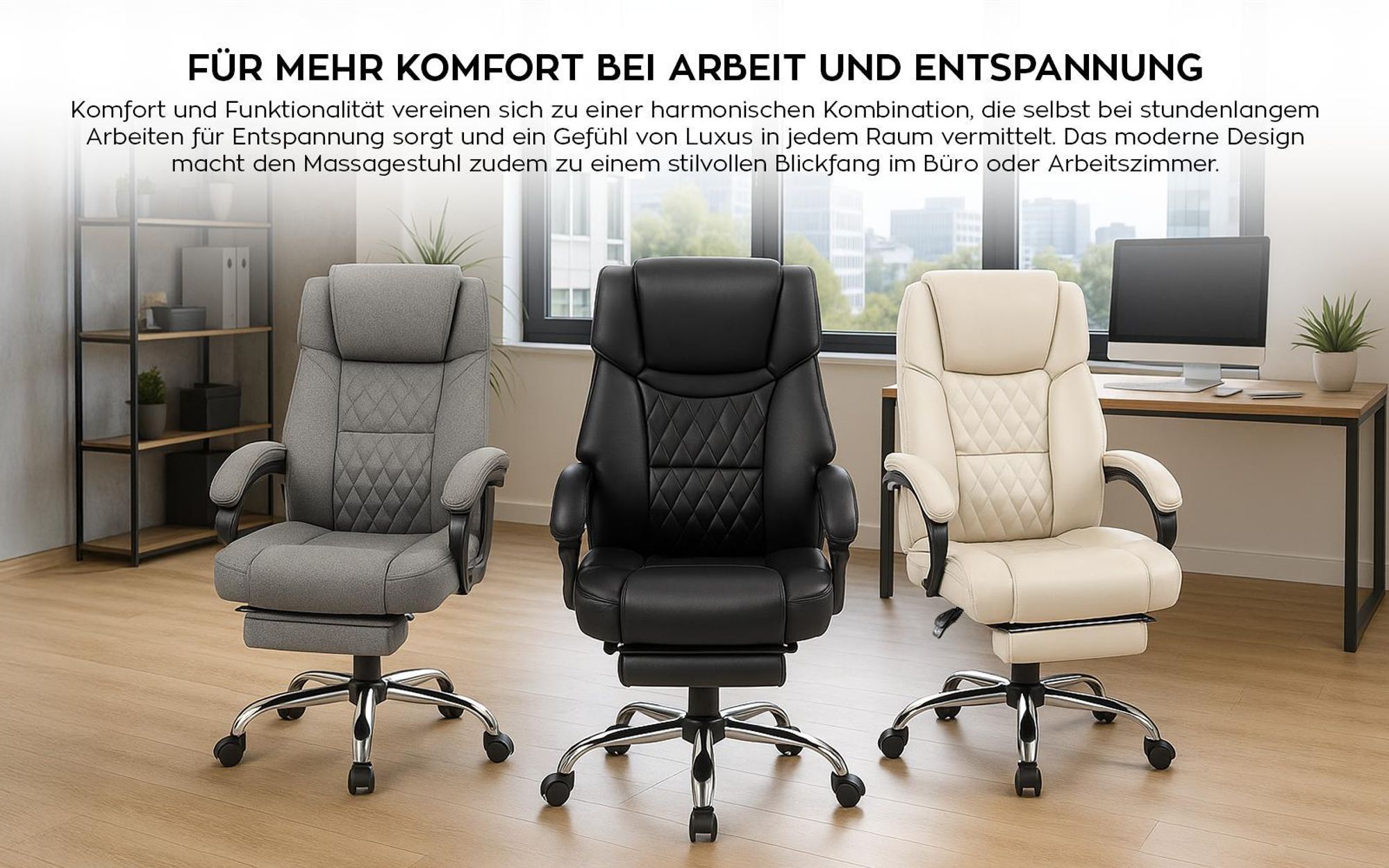 Mark Adler Boss 6.0 | Bürostuhl Massagesessel Ergonomischer Chefsessel | Massagefunktion | Fußstütze | Wärmefunktion | Drehbar | Kunstleder | Schwarz