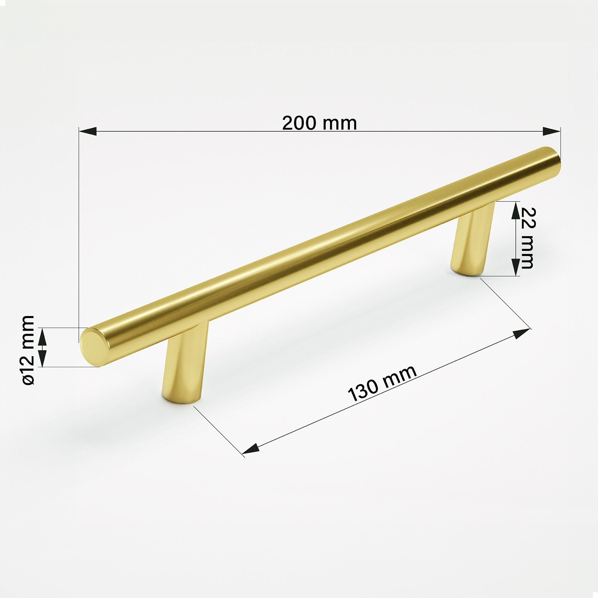 10x Design Möbelgriffe Gold – Bohrlochabstand 130mm – Breite 200mm – Aluminium Stangengriffe abgeschrägt