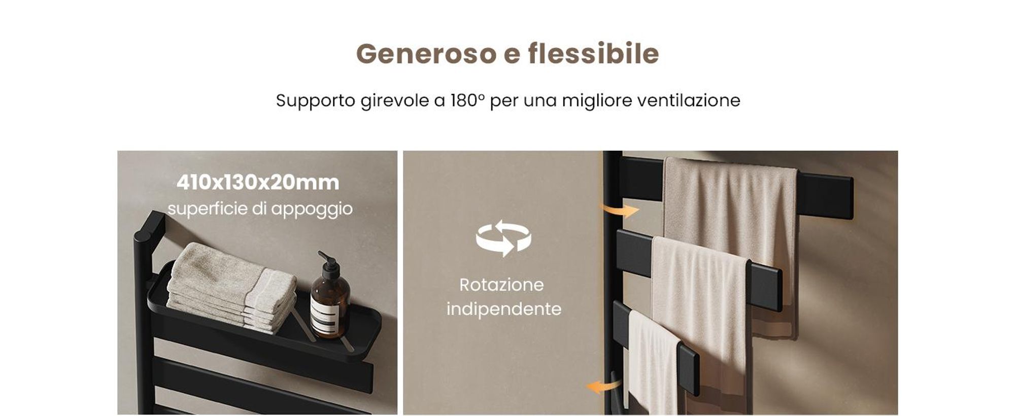 EMKE Scaldasalviette Elettrico con Portasciugamani Girevole e Mensola, Termoarredo Bagno WiFi con App e Controllo Vocale, Timer, 76x45x14 cm, Nero