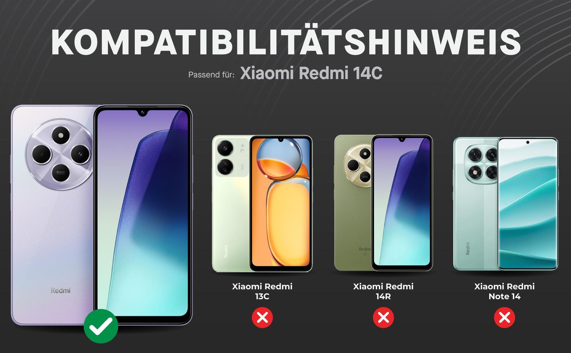 Kompatibilitätshinweise Displayglas für Xiaomi Redmi 14C