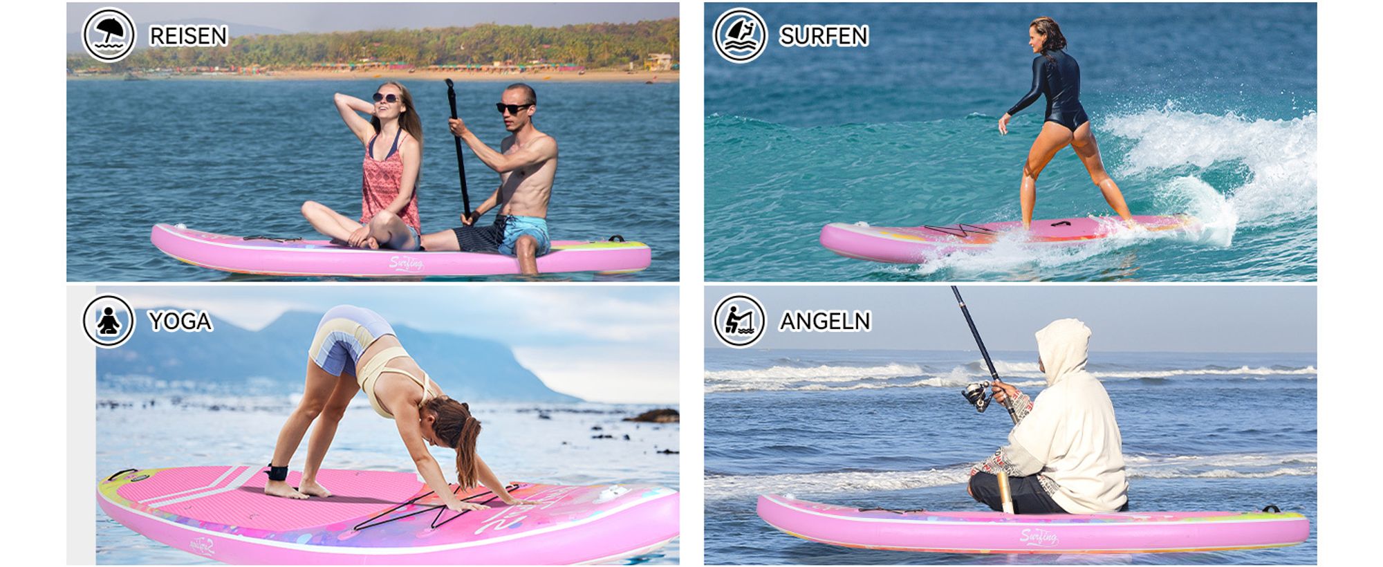 Puluomis SUP Board mit Sitz 335cm, Stand Up Paddle Boards Set, Paddling Paddelboard Surfbrett Aufblasbar, Pumpe Tragetasche, MB. bis 150Kg Pink Rosa