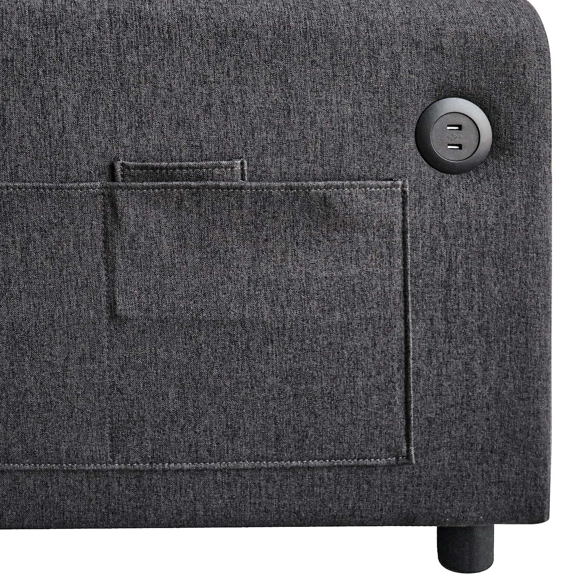 Merax 3-in-1 Schlafsofa – Zweisitzer Sofa mit Schlaffunktion & L-Form – Verstellbare Rückenlehne, USB-Anschluss, Stauraumtaschen – 142 x 85 cm, Grau