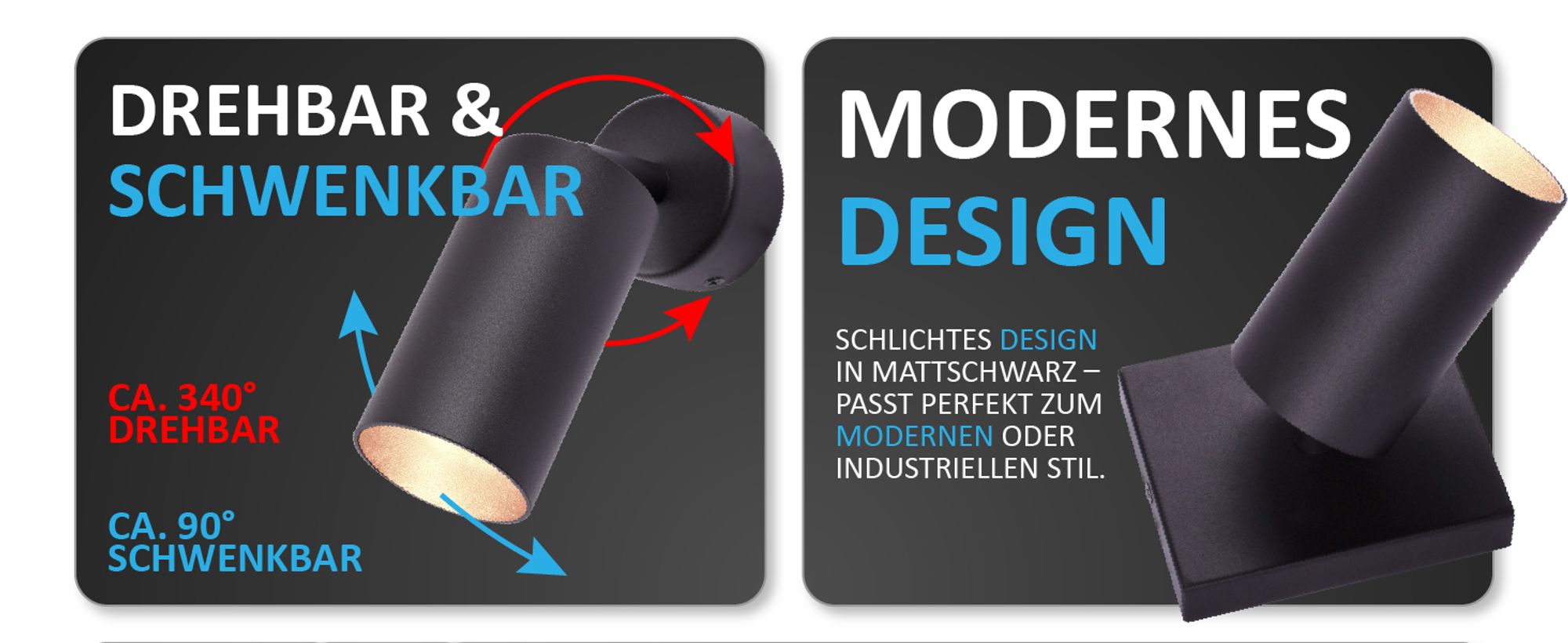 GU10 Deckenleuchte ProSpot 866-1 Schwarz – 1-flammig, Aluminium, IP20