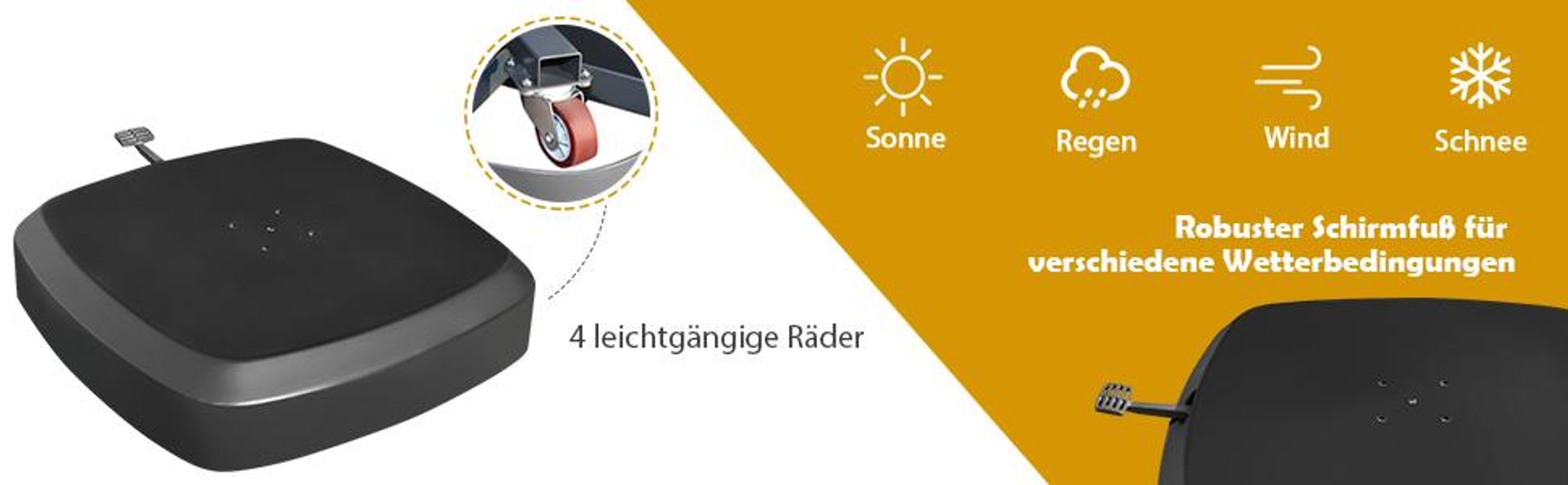 COSTWAY Sonnenschirmständer mit Rollen, 150kg, befüllbar, rollbar, Schirmständer für große Ampelschirme, Ampelschirmständer für Garten, Terrasse