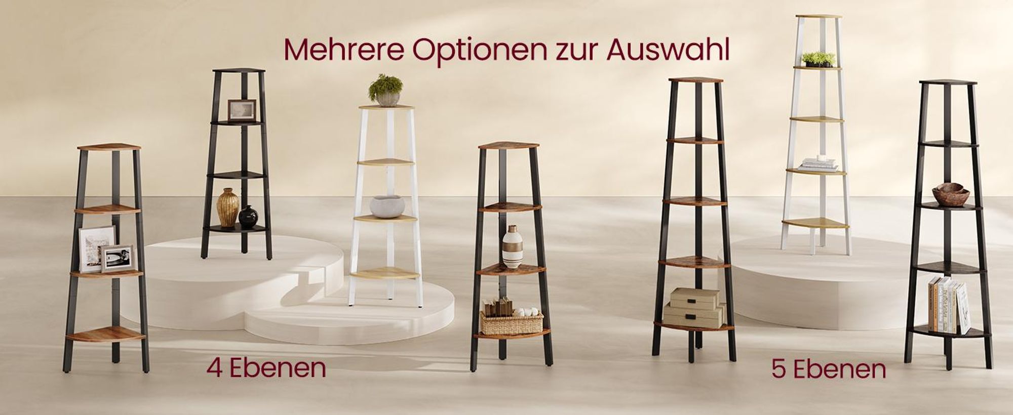 VASAGLE Eckregal, Bücherregal, Leiterregal mit 4 Ablagen, Industrie-Design