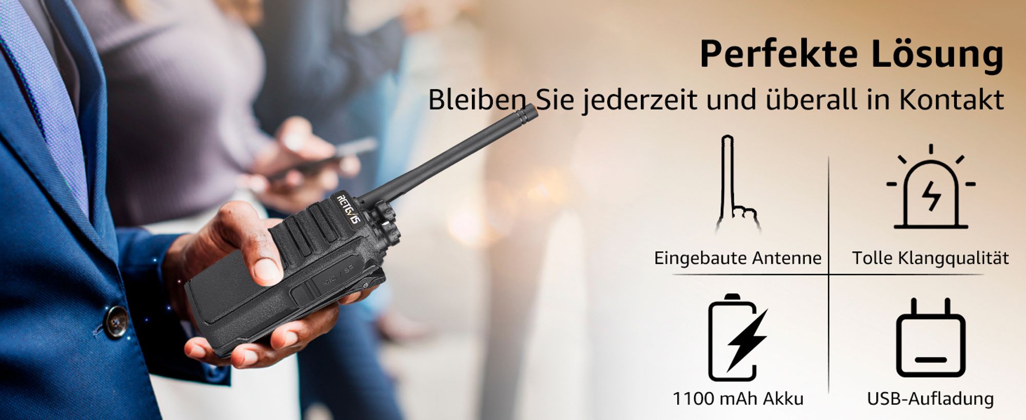 Retevis RT24 Funkgerät Set, 16 Kanäle VOX Squelch Wiederaufladbar mit Headset USB Ladeschale, Walkie Talkie für Schule Baustelle Supermarket 20er-Pack
