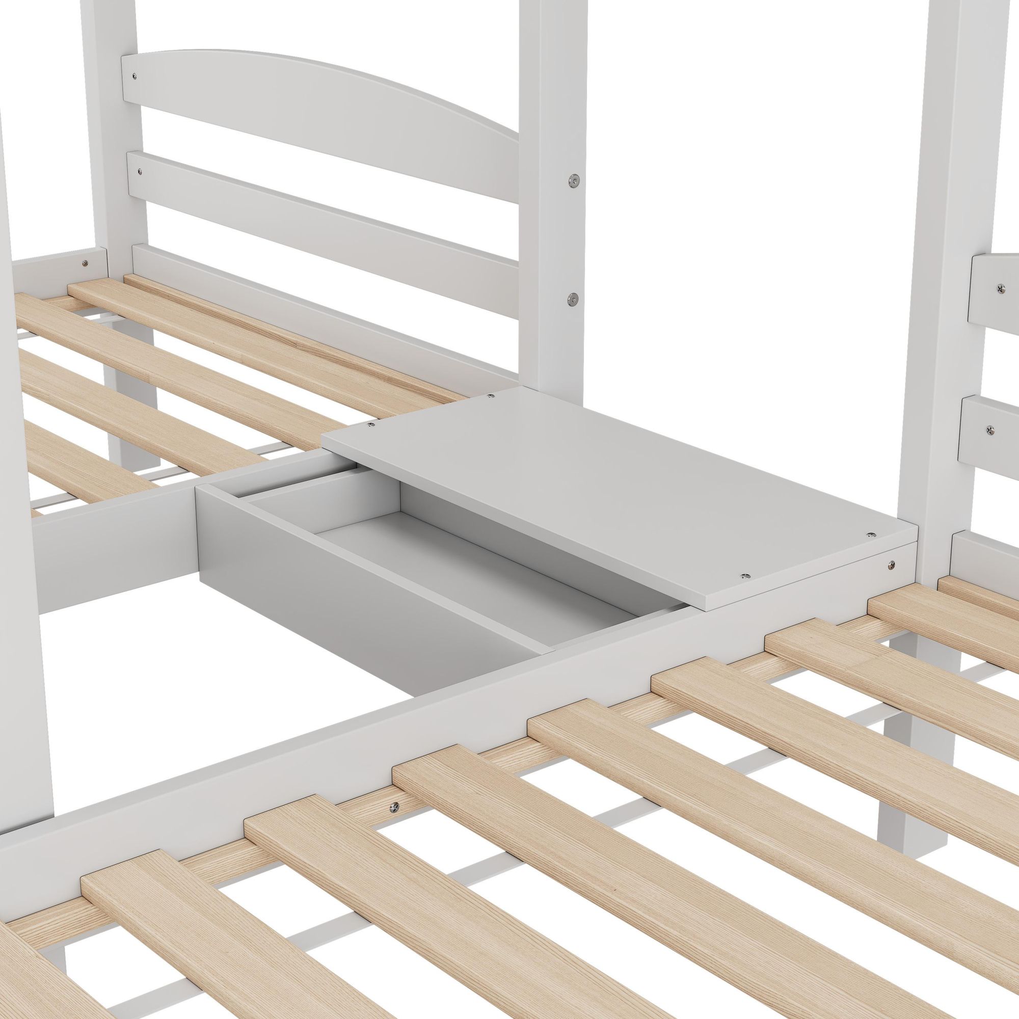 Merax Etagenbett 90x200cm , 3 Betten für Kinder, mit Stauraumleiter, Nachttisch mit Schubladen, Geländer, Stockbett Massivholz, Jugendbett, Weiß